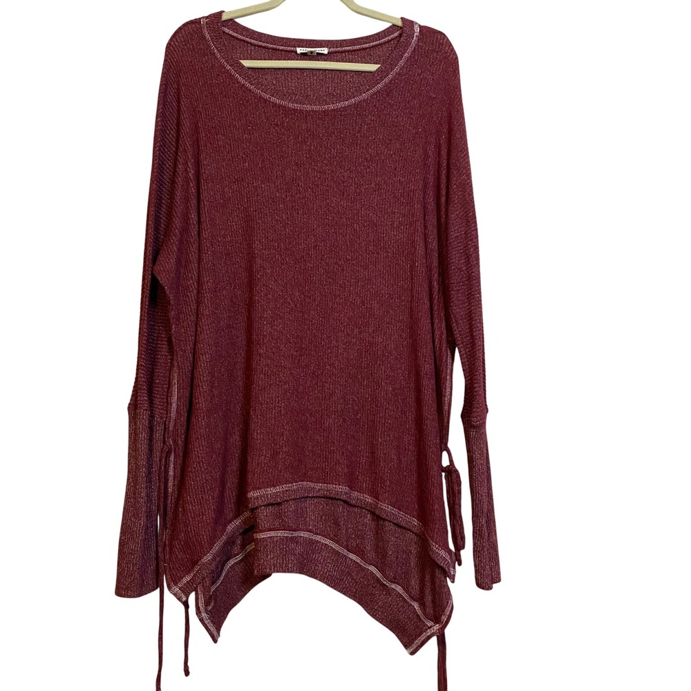 Earthbound Trading Co Burgundy Marl Sharkbite Hem Side Tie Tunic Top S Oversized